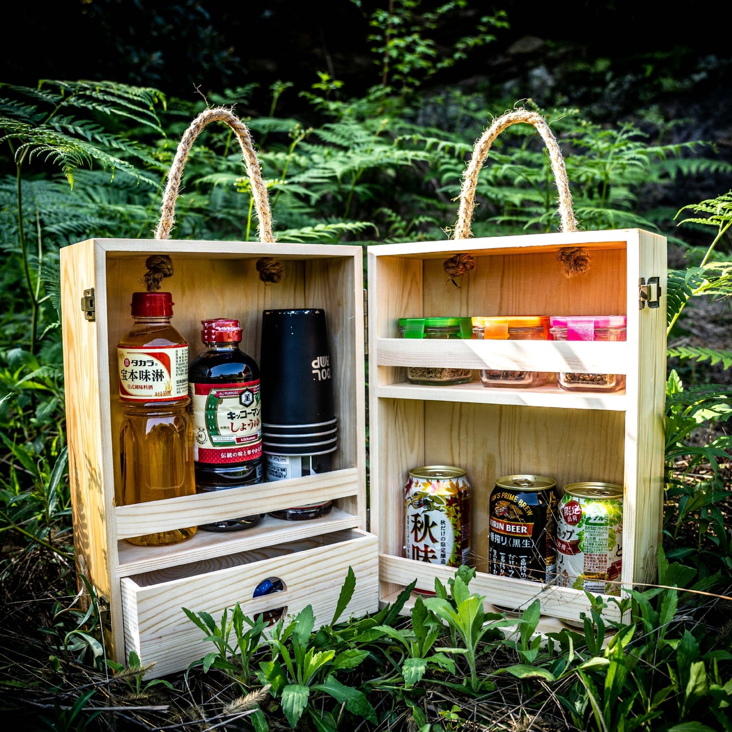 Outdoor Camping Pine Wood Seasoning Storage Box